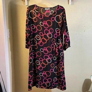 Masai Women’s Sz S Black Circle Print Midi Dress Tie Knot Detail Pockets Viscose